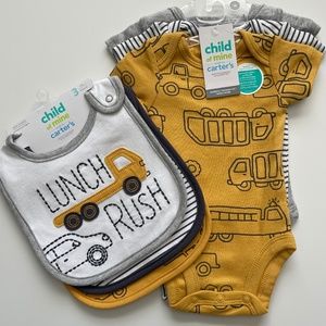 Carter's Child of Mine Baby Boys "Cruising" Bodysuit and matching bibs 3-Pack